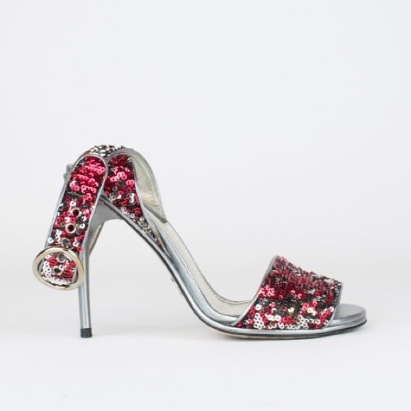 Authentic Dolce and Gabanna Red Silver Sequin Heels - Picture 1 of 6